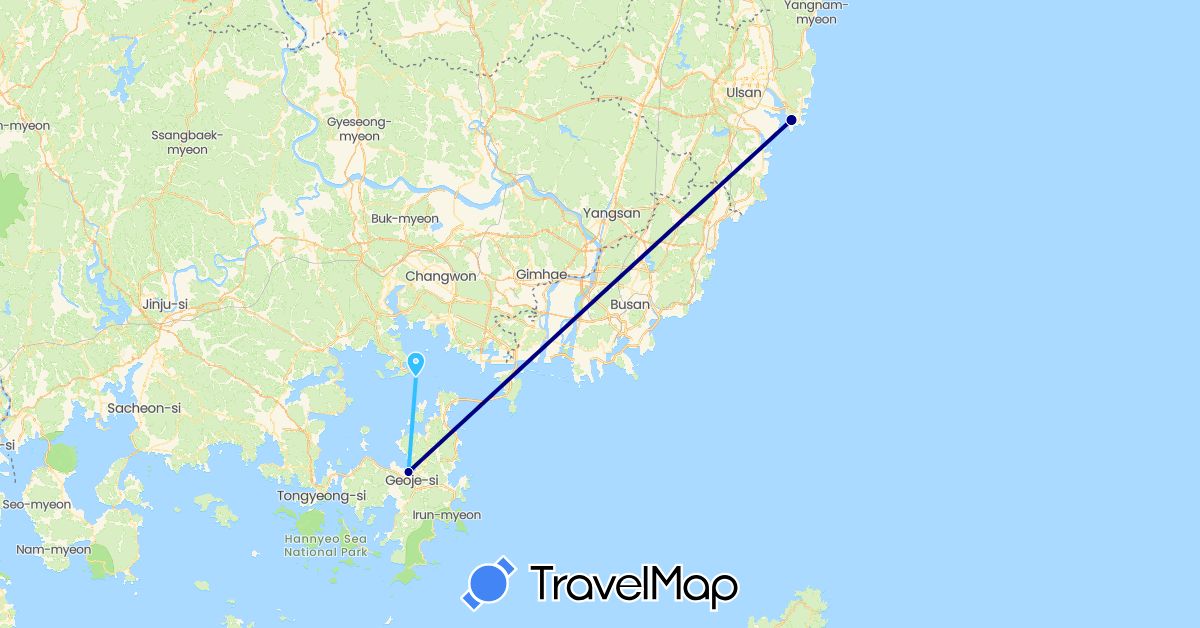 TravelMap itinerary: driving, boat in South Korea (Asia)